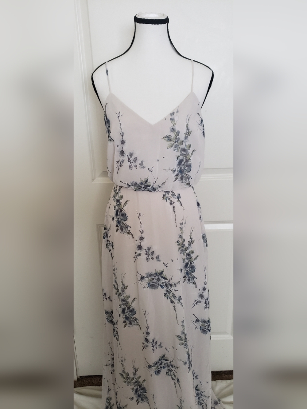Vow'd Ivory Dust Mint Spaghetti Strap Fully Lined Sheer Floral Print Maxi Dress